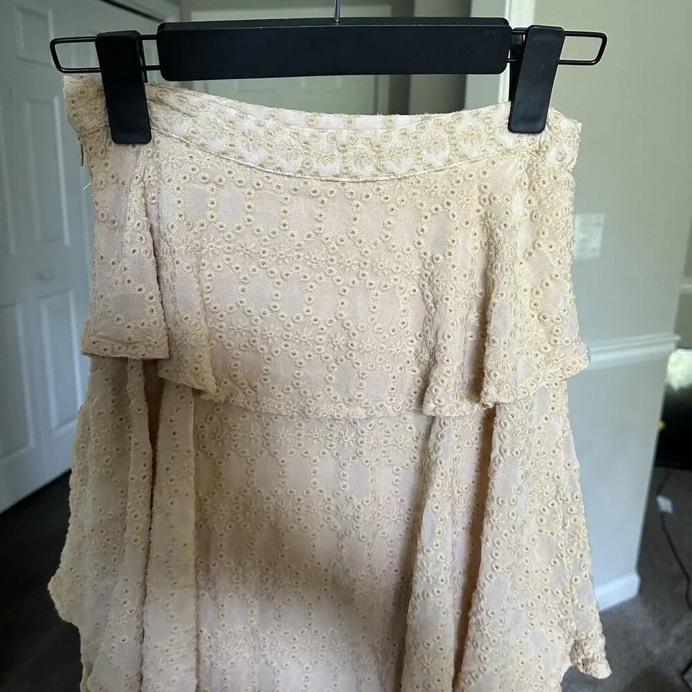 SUNDRESS  Adria Skirt in Georgette Canyon Women’s Layered Tan Maxi XS Tiered